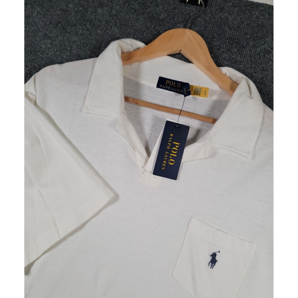 Polo Ralph Lauren Johnny Collar Linen Blend Polo Shirt Mens XL White NWT $125